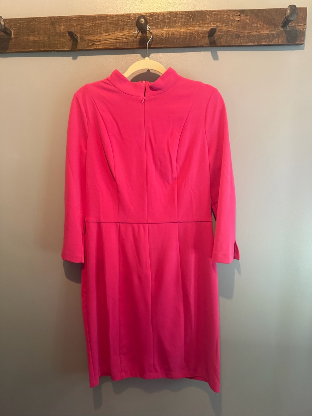 Donna Morgan Hot Pink Long-Sleeve Shift Dress with Mock Neck